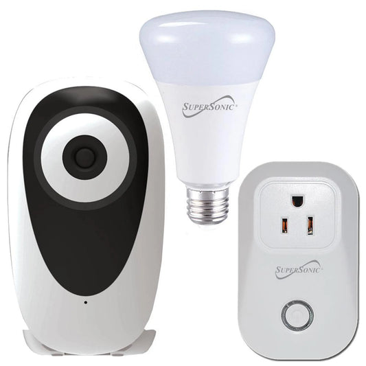 Supersonic Smart Home Starter Kit with HD WiFi Camera, Smart Plug & Bulb Supersonic