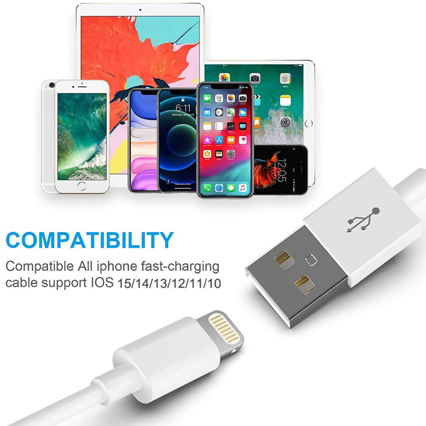 10FT Extra-Long USB Data Charging Cable for iPhone Indoor Outdoor