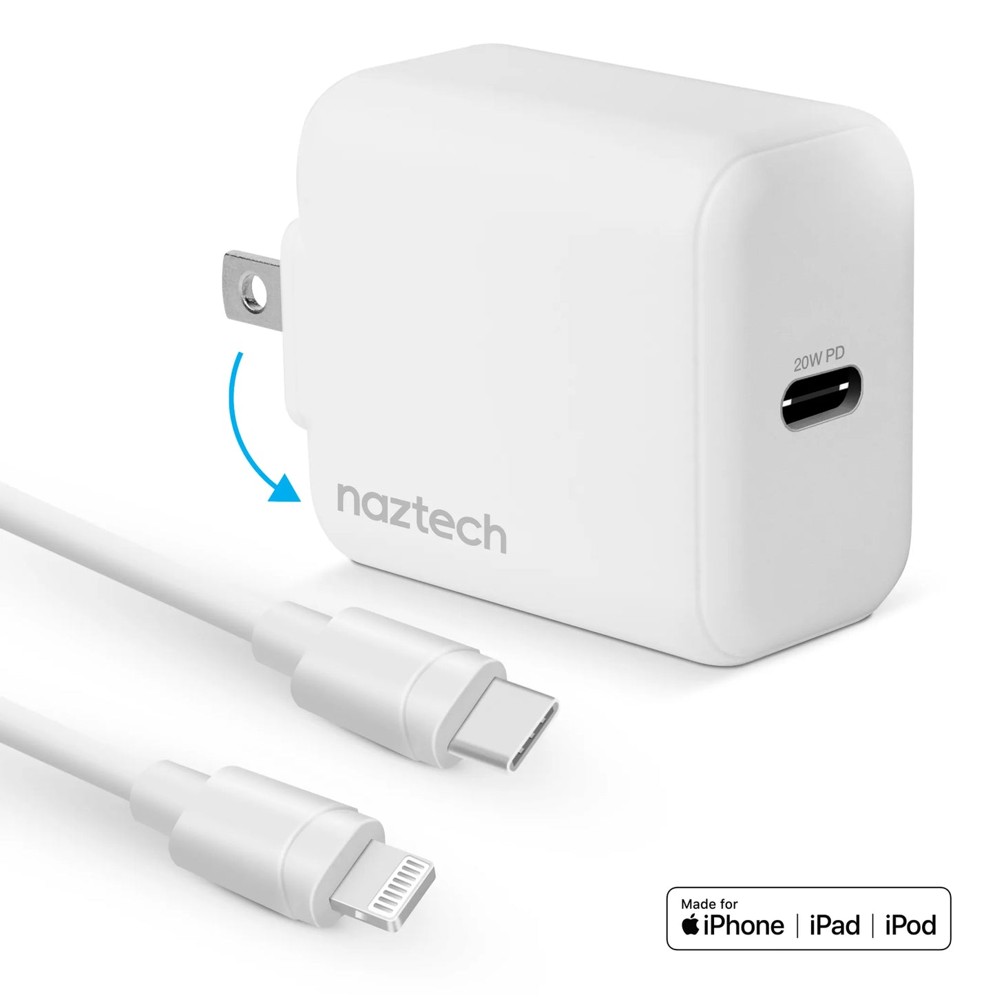 Naztech 20W USB-C PD Wall Charger with 4ft USB-C to Lightning Cable Hypercel Corporation