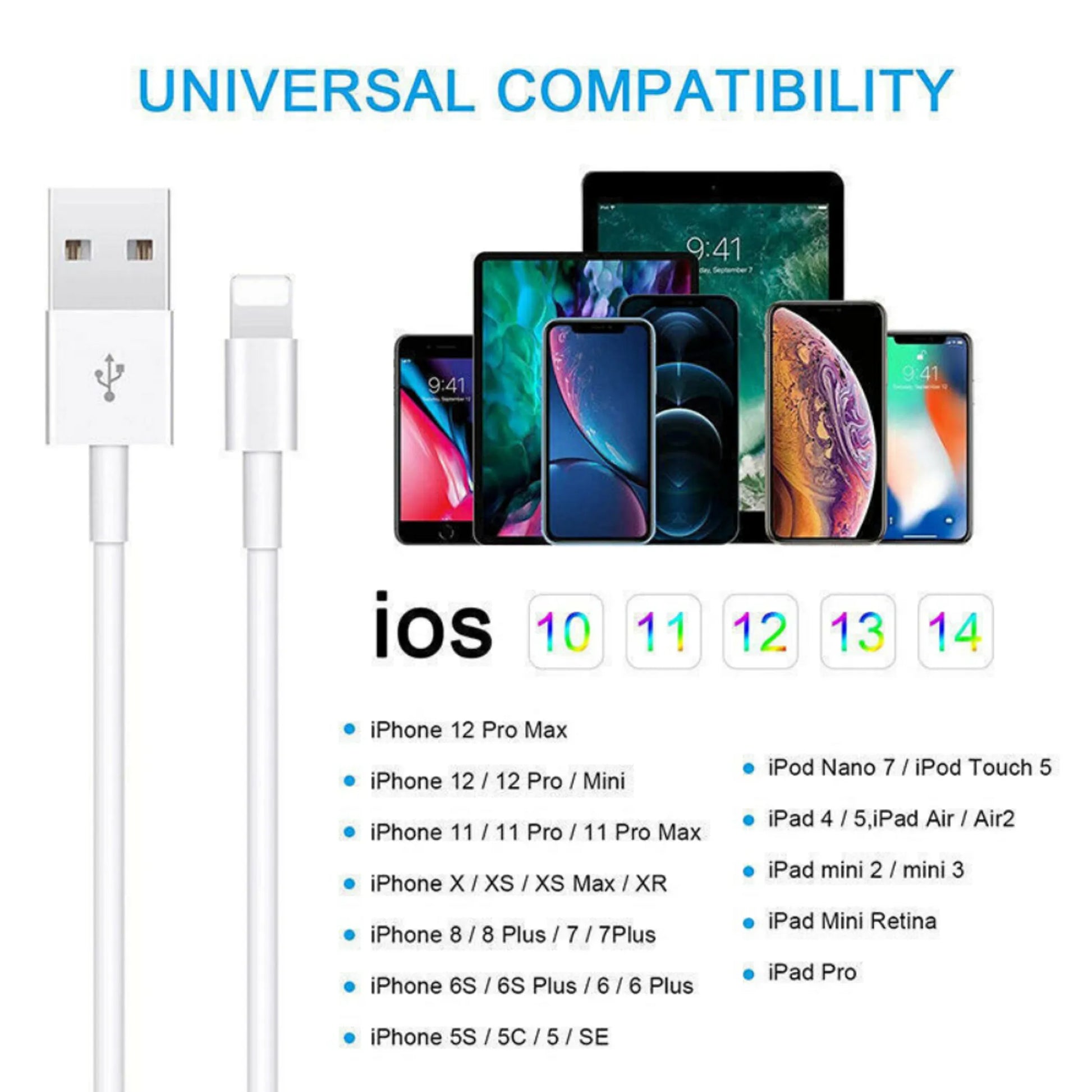 3ft Lightning USB Charging Cable for iPhone Indoor Outdoor
