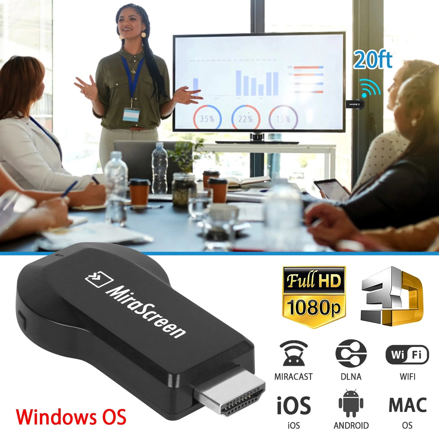 MiraScreen 1080P Wireless Display Adapter (Miracast/AirPlay) Linx Group