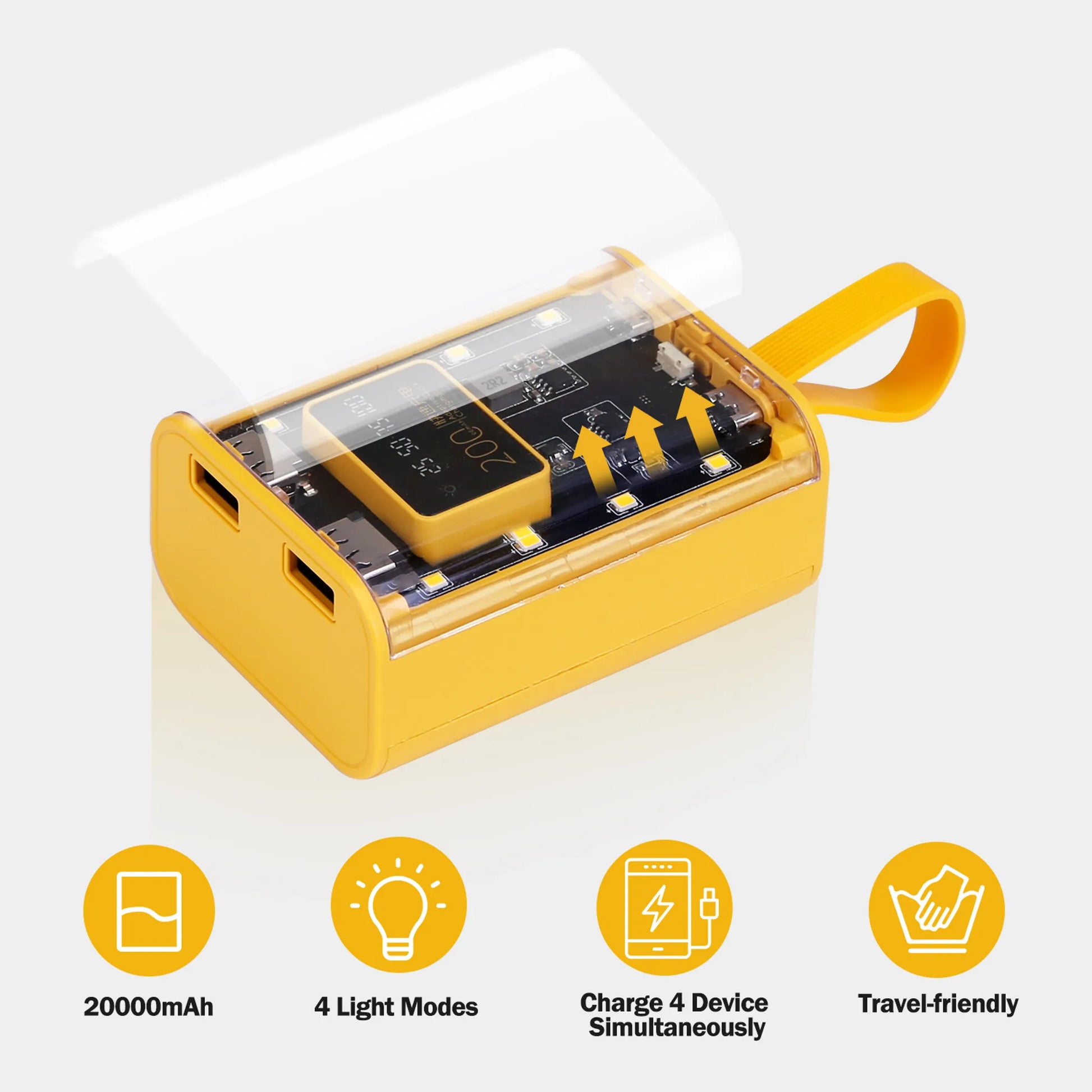 20000mAh Transparent Power Bank with Built-In Cables Linx Group