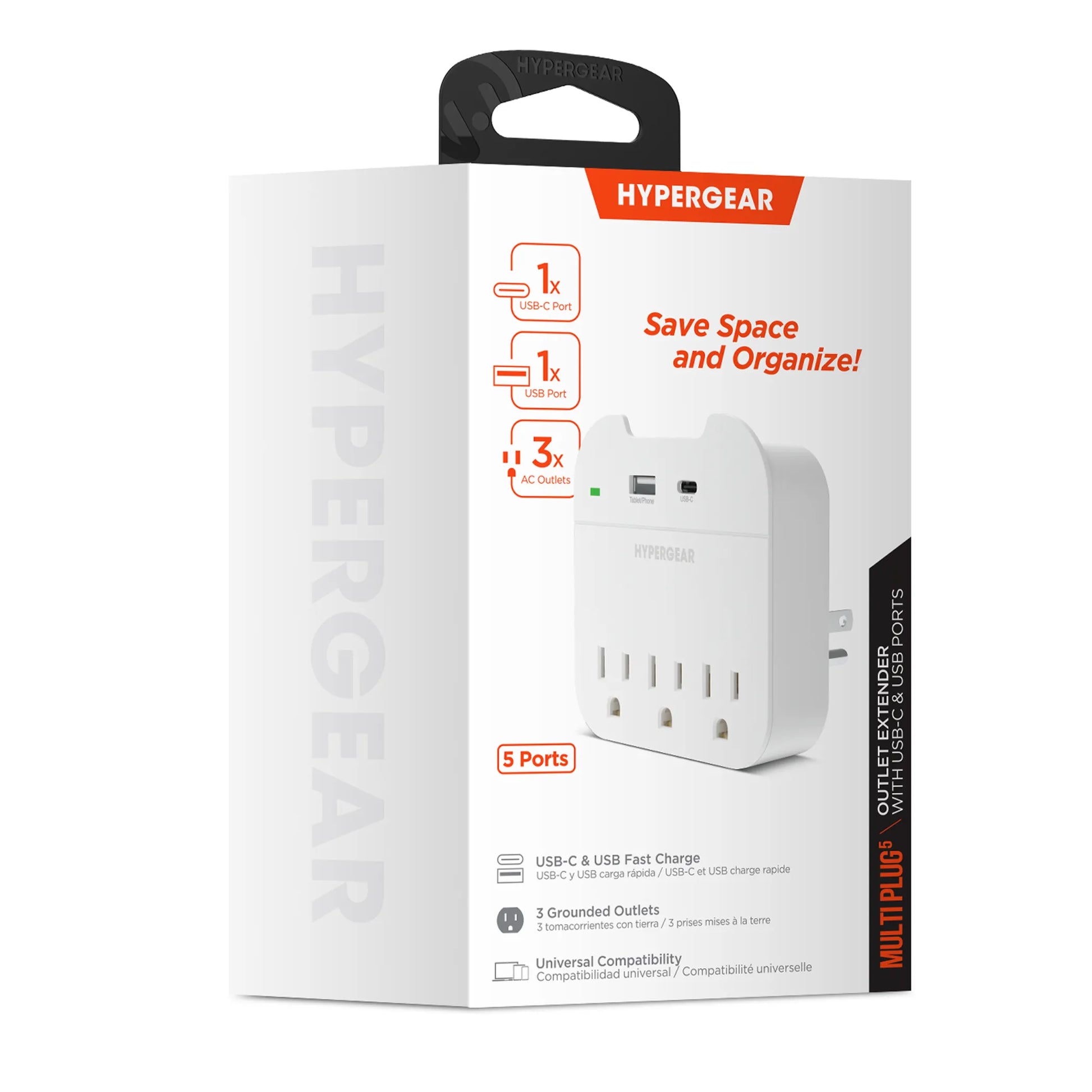 HyperGear Multi Plug 5 Outlet Extender with USB-C & USB Ports Hypercel