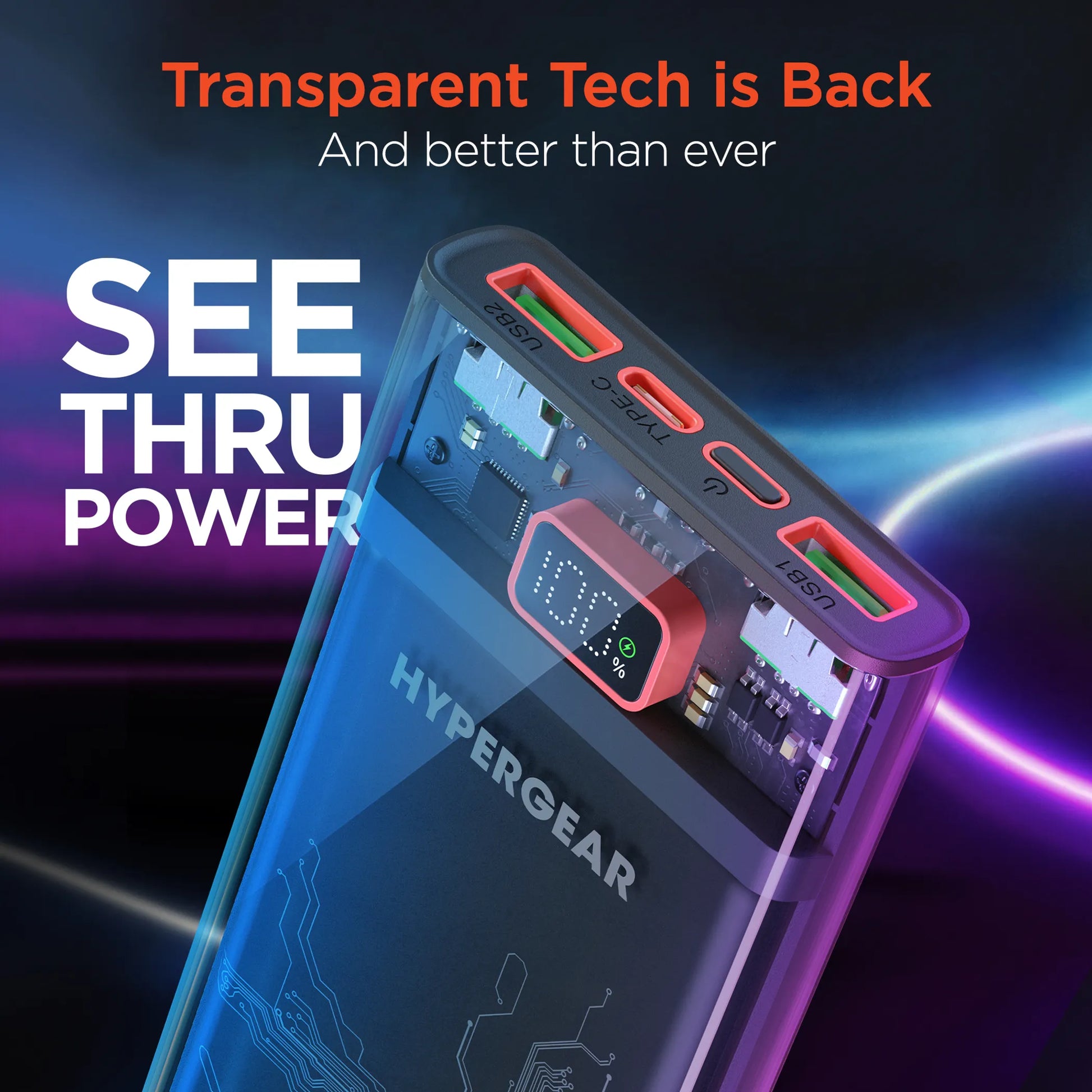 HyperGear 10,000mAh ClearCharge Transparent Fast Charge Power Bank Hypercel