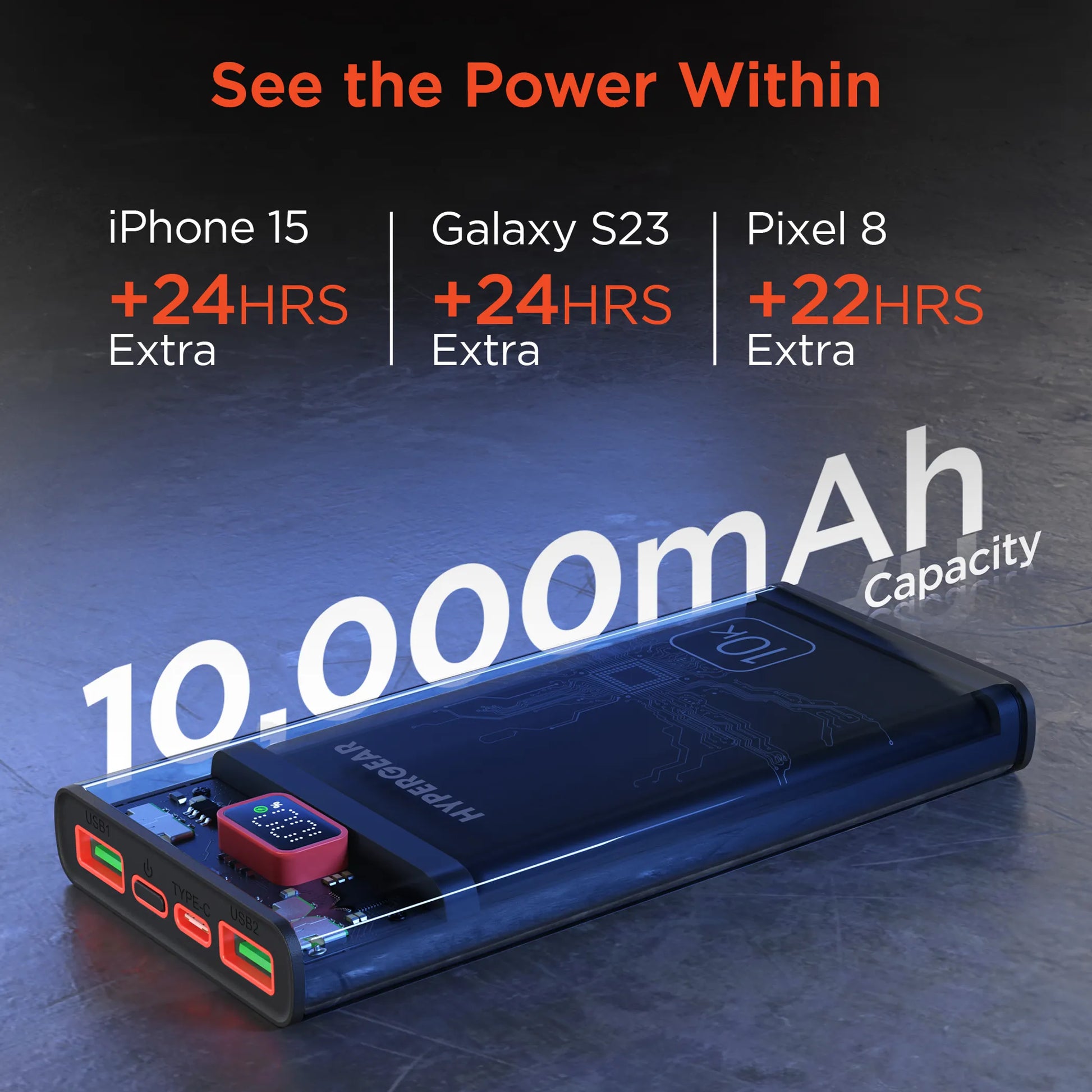 HyperGear 10,000mAh ClearCharge Transparent Fast Charge Power Bank Hypercel