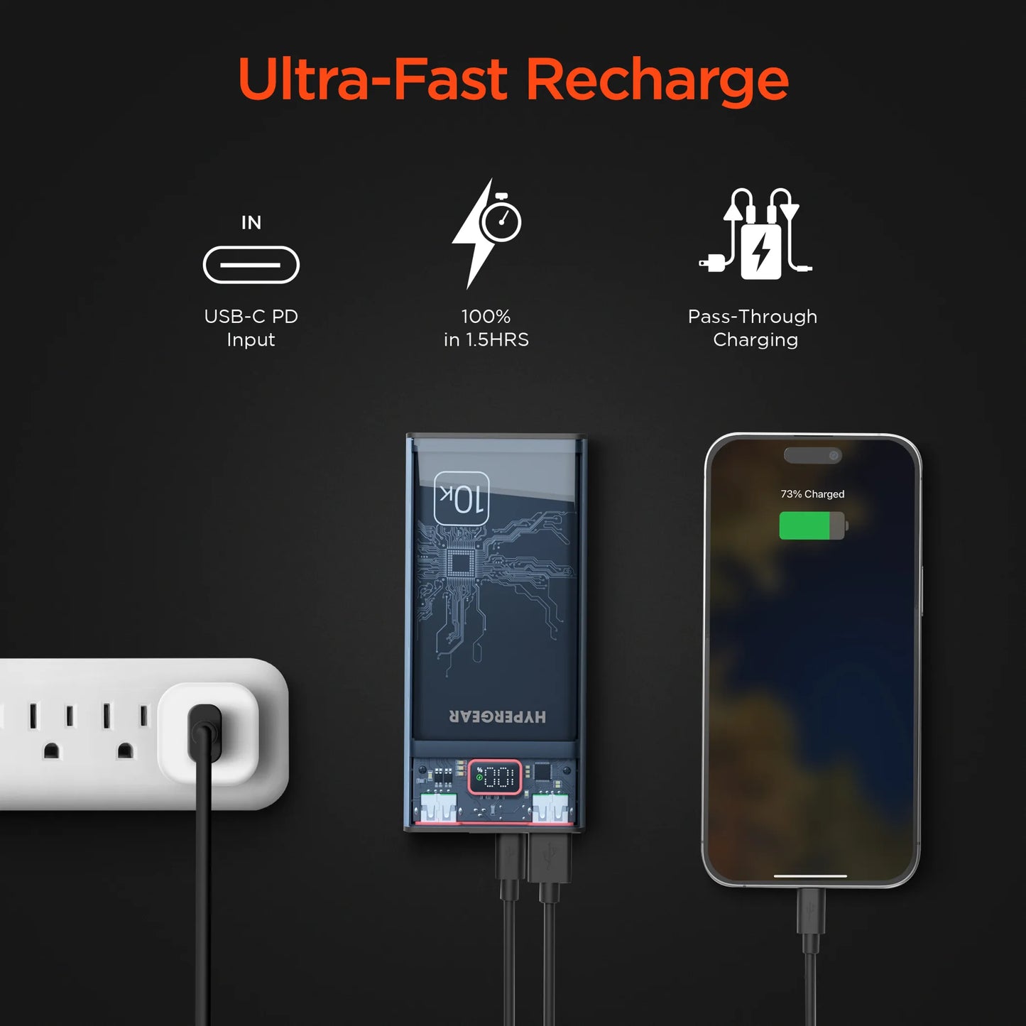 HyperGear 10,000mAh ClearCharge Transparent Fast Charge Power Bank Hypercel