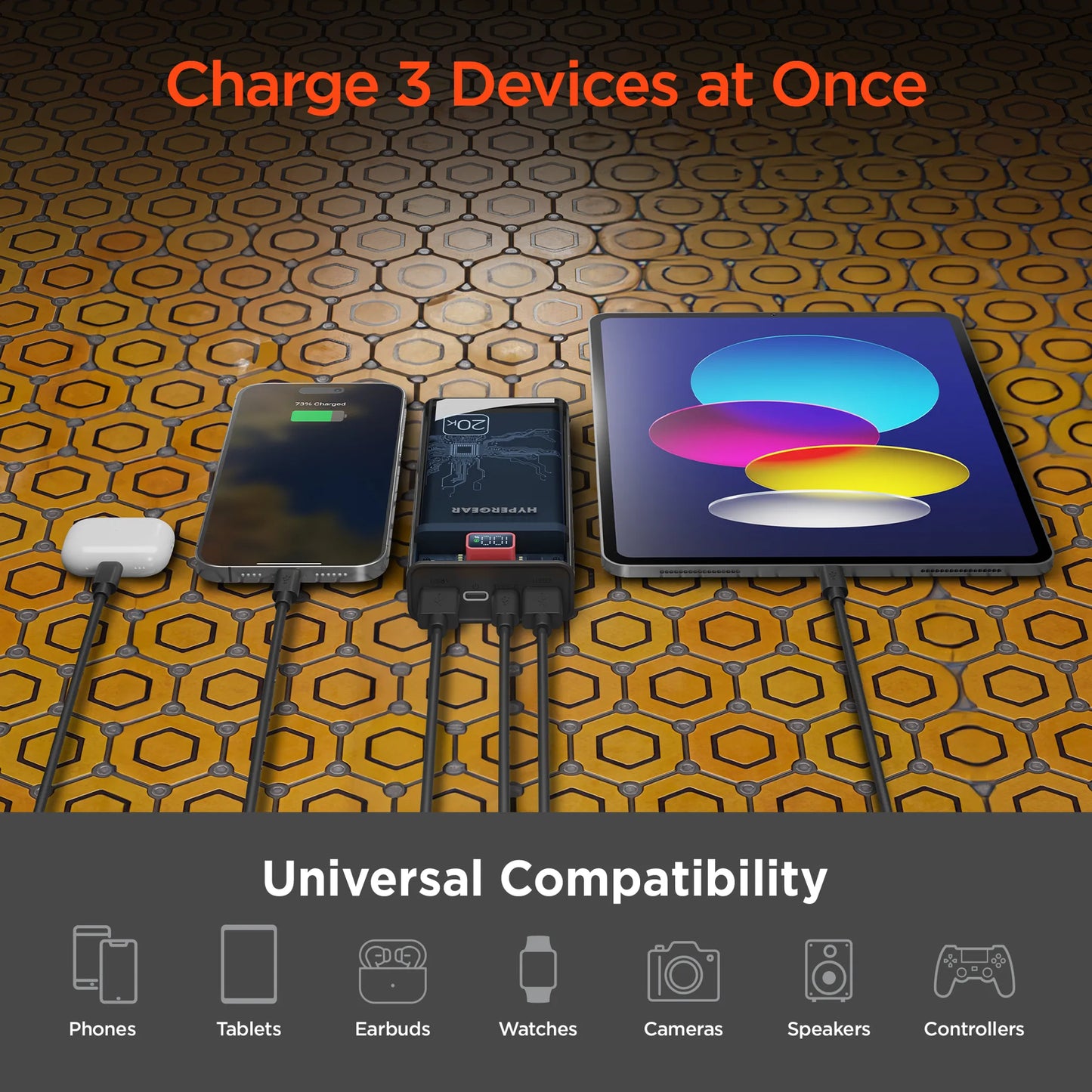 HyperGear 20,000mAh ClearCharge XL Transparent Power Bank (20W USB-C PD) Hypercel