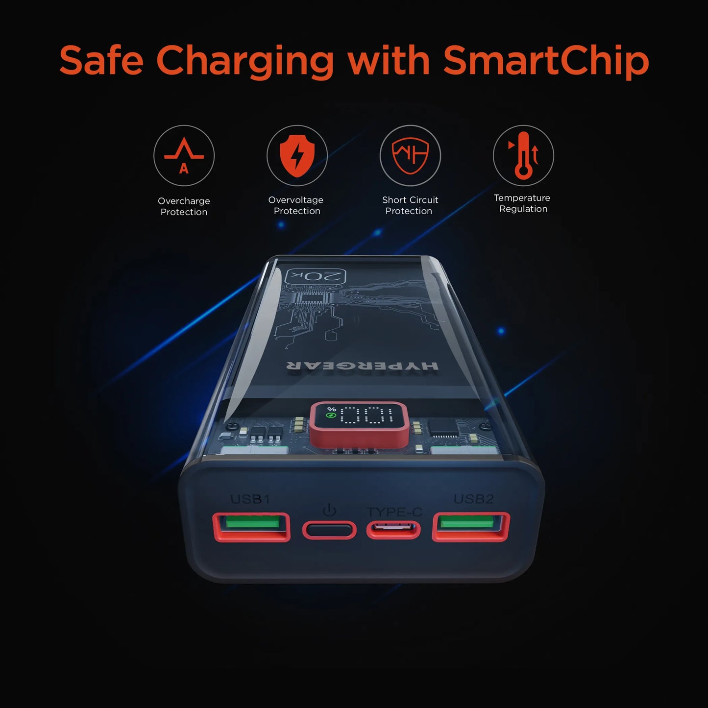 HyperGear 20,000mAh ClearCharge XL Transparent Power Bank (20W USB-C PD) Hypercel