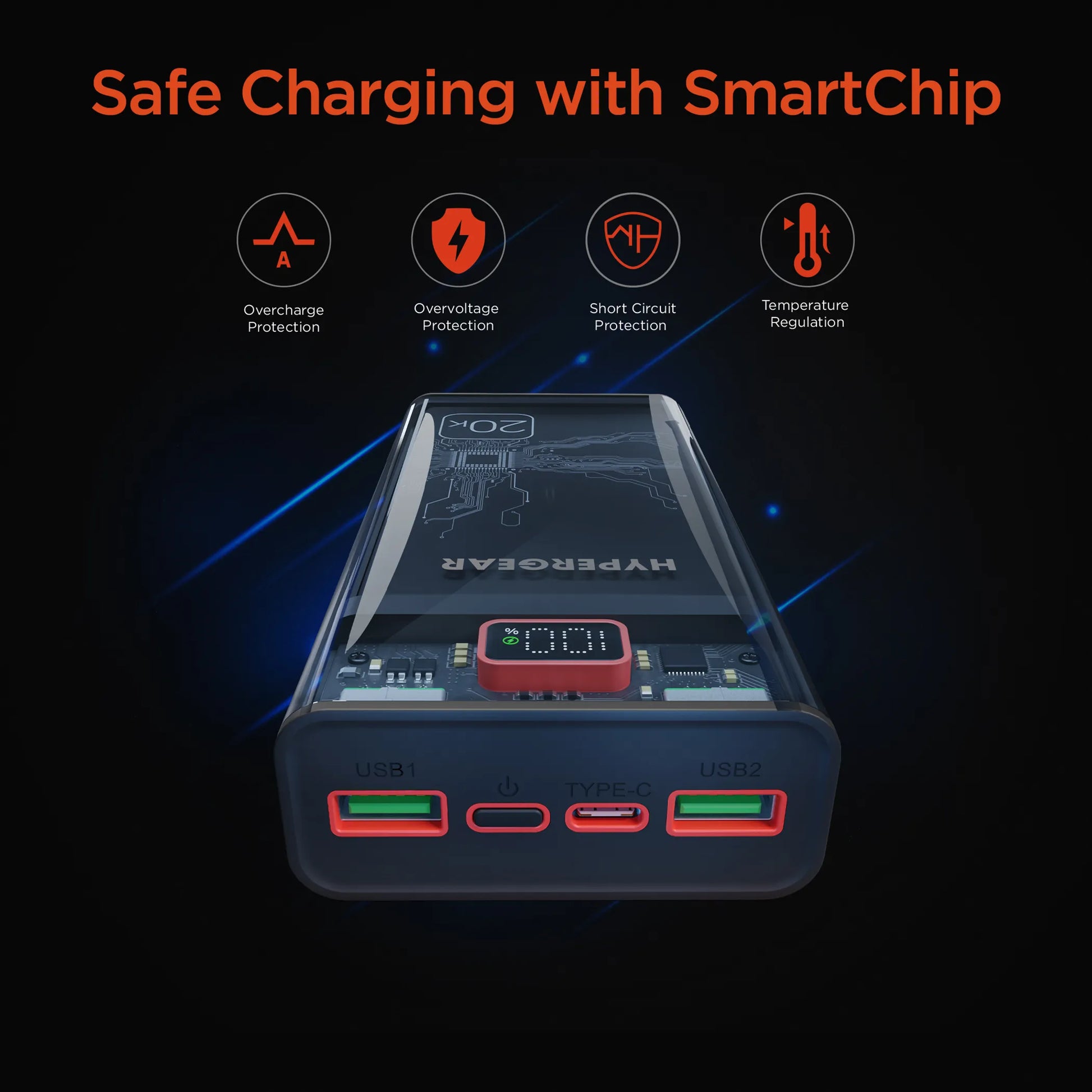 HyperGear 20,000mAh ClearCharge XL Transparent Power Bank (20W USB-C PD) Hypercel